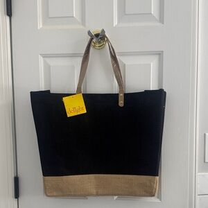 Delight Two-Tone Black Tote with Tan Trim